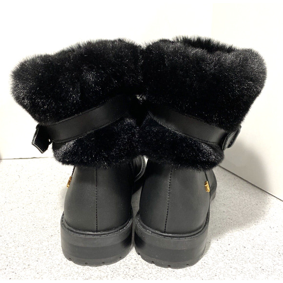 Lauren Ralph Lauren Evanston boots black leather and faux fur pull on style 8.5M - Picture 4 of 10